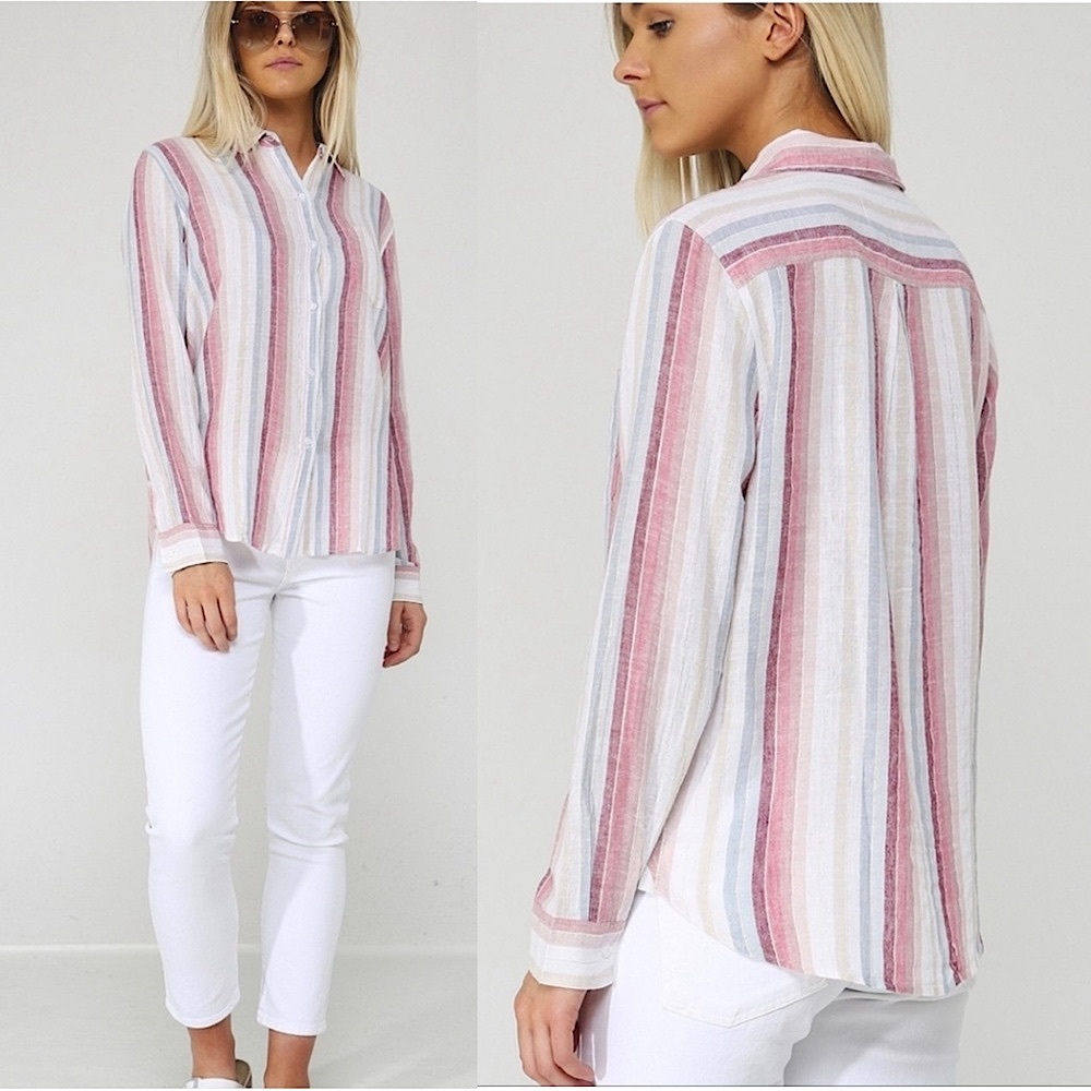 Rails Charli Button Down Top Tropic Metallic Stri… - image 1